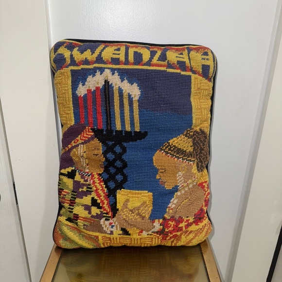 Kwanzaa Needlepoint Accent Pillow Festive Decor - Picture 2 of 6